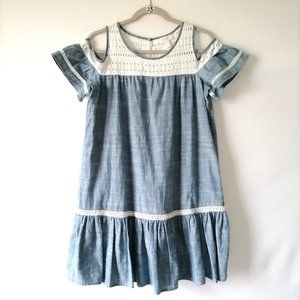 Cat & Jack Girls Blue Round Neck Cold Shoulder Sleeve Lace Trim Dress Size XL